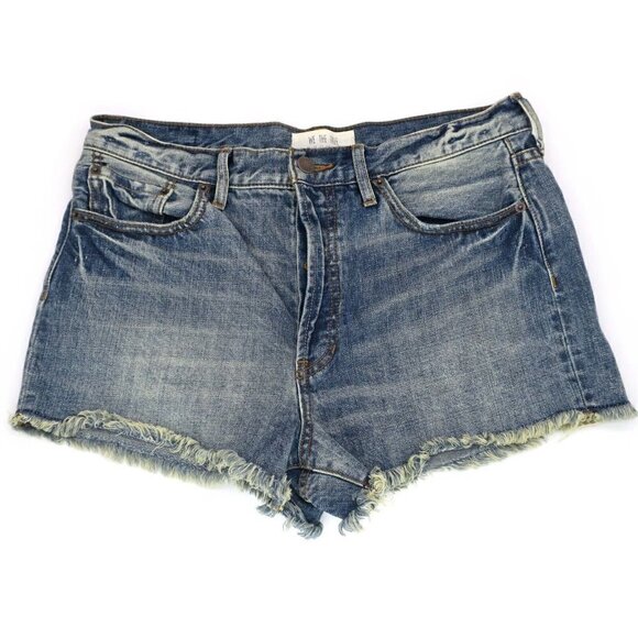 We The Free People Raw Hem Button Fly Blue Denim Jean Shorts Women's 30 - Picture 2 of 5